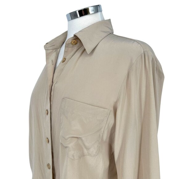 Trina Turk Helinda Silk Tie-Front Blouse Beige Tan Long Sleeve Size Small - Picture 3 of 12